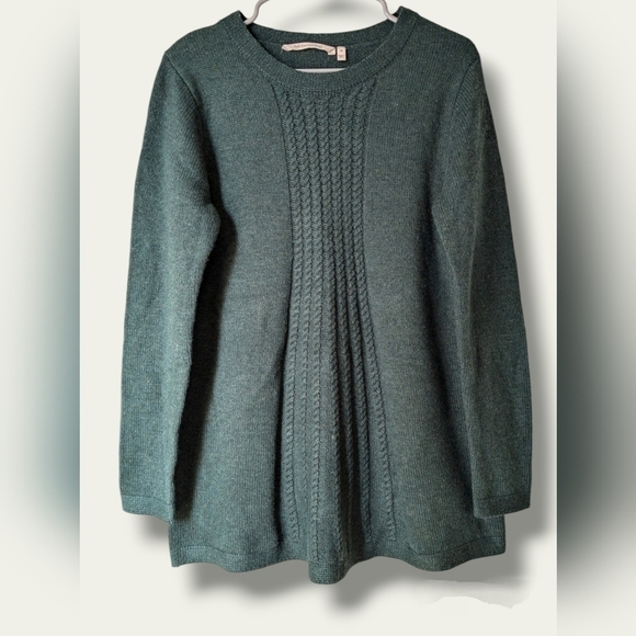 Soft Surroundings Evergreen Cable Knit Wool Blend Crewneck Sweater - Picture 2 of 11